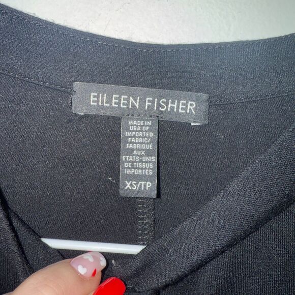 Eileen Fisher Jersey Crew Neck Long Sleeve Cardigan - Black XS - Picture 5 of 6